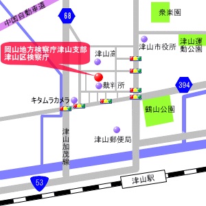 ＪＲ線最寄駅からの地図です。津山駅から徒歩約20分