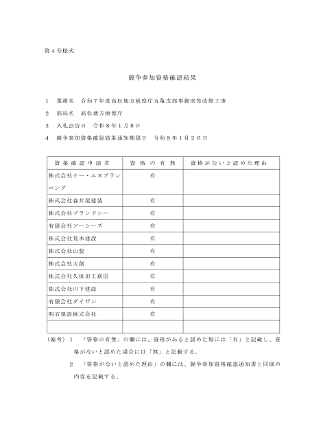 入札公告１建設工事（高松地方検察庁丸亀支部）５