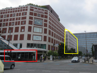 ▲黄色枠が検察庁、赤枠が地下鉄の六本松駅
